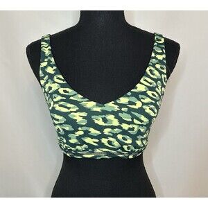 OFFLINE By AERIE Goals Plunge Green‎ Leopard Sports Bra XS NWT